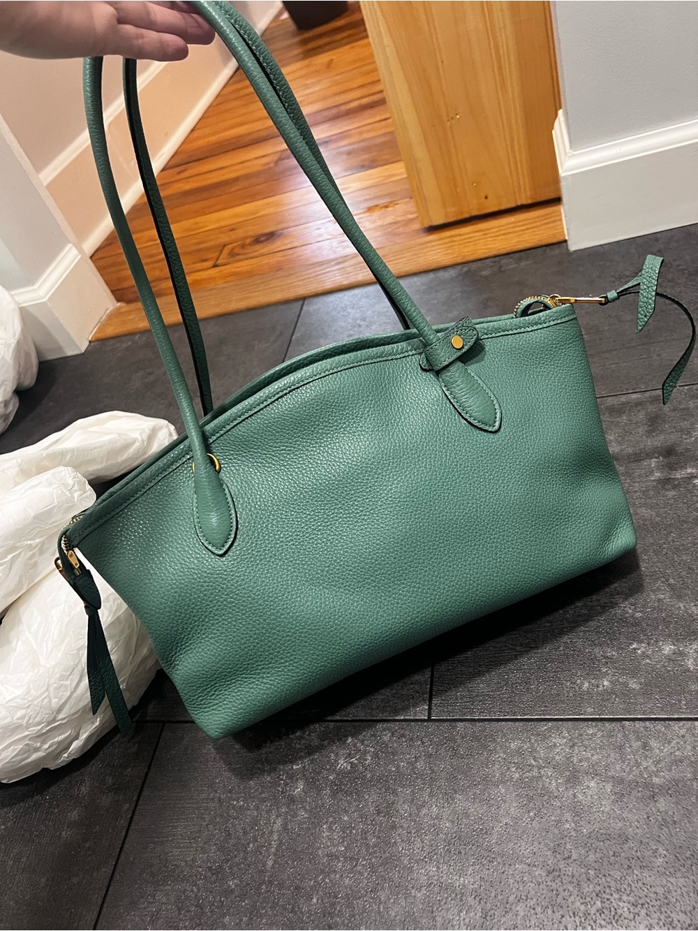 Prada Green Pebbled Leather Satchel with Gold Logo - Picture 5 of 5